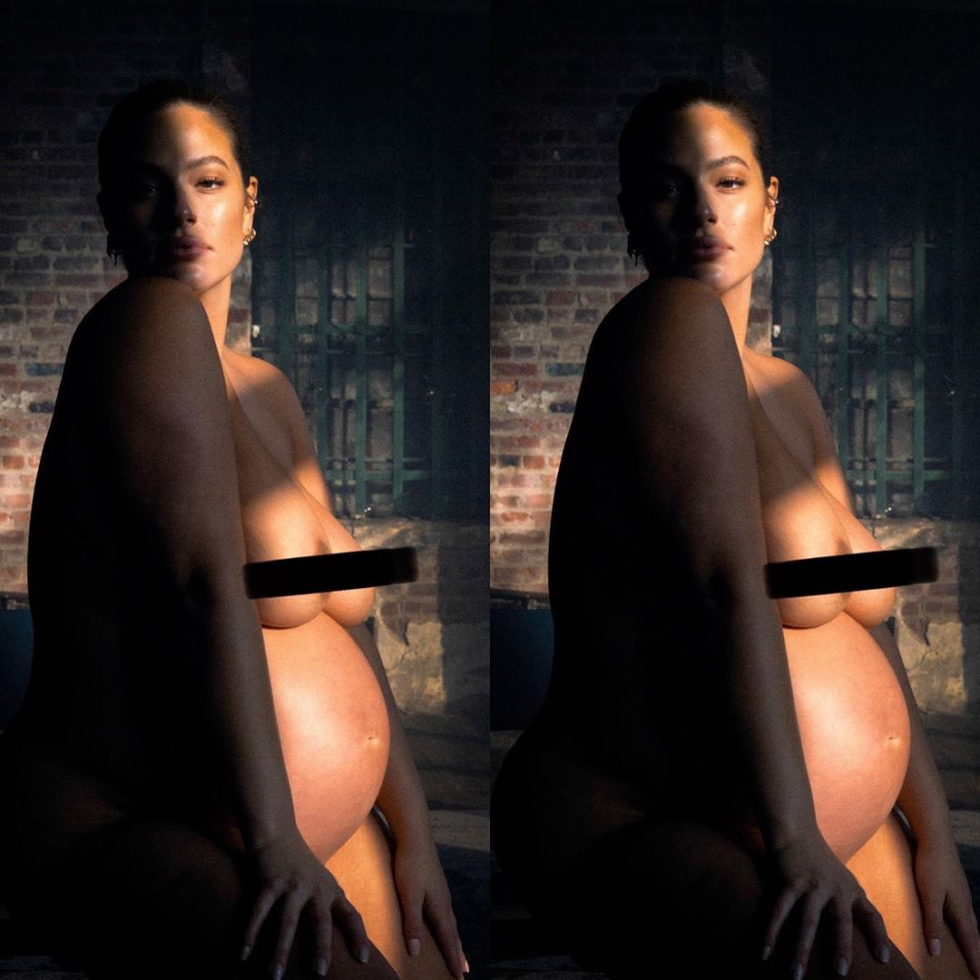 Plus-size модель Ешлі Грем опублікувала оголені фото на останньому місяці вагітності.