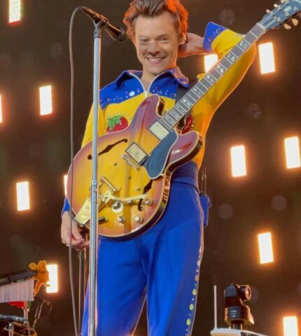 Гаррі Стайлз обрав синьо-жовте вбрання для свого концерту-430x480