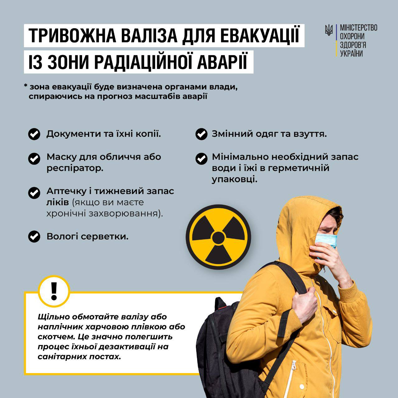 Тривожний валіза для евакуації із зони радіаційної аварії: рекомендації МОЗ-Фото 2