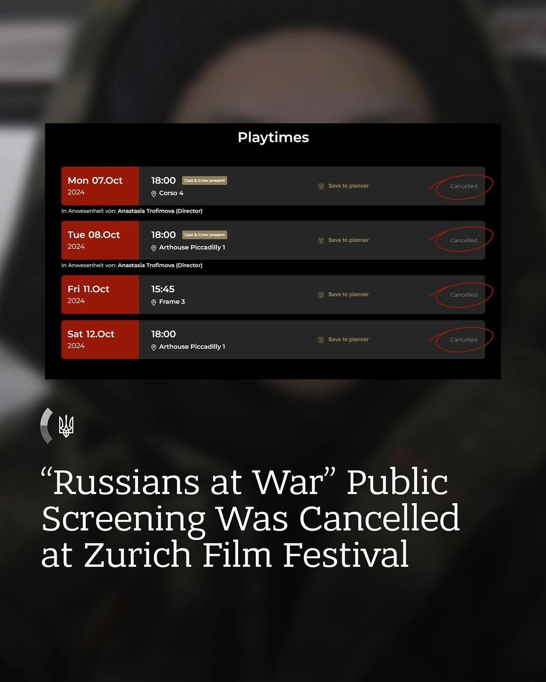 Цюрихський кінофестиваль скасував покази фільму "Росіяни на війні"